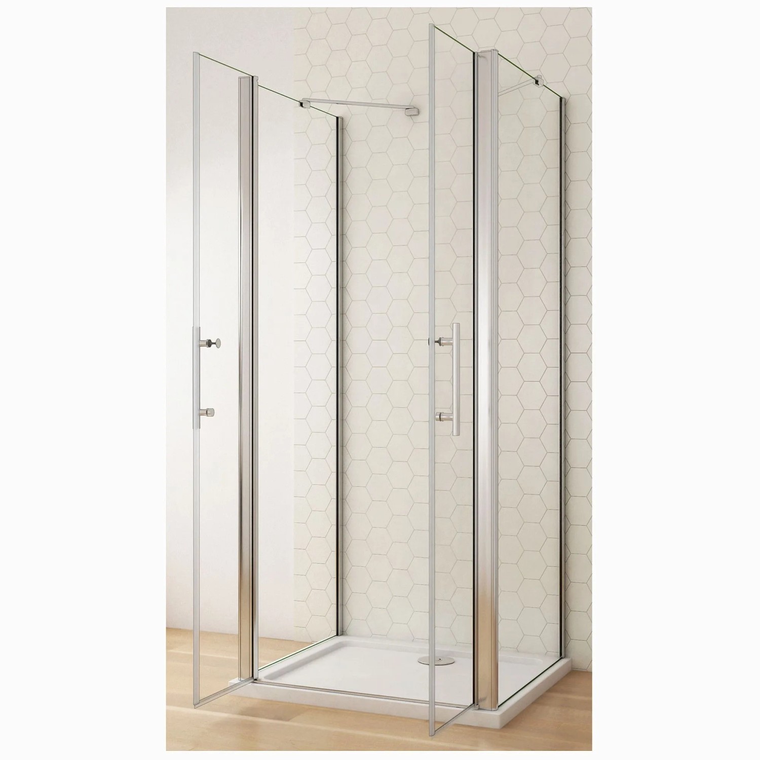Duschparadies Duschkabine U-form 90 x 120 x 90cm Duschtür Pendeltür Doppeltür 6mm ESG Nano Glas H195cm Eckdusche Chrom