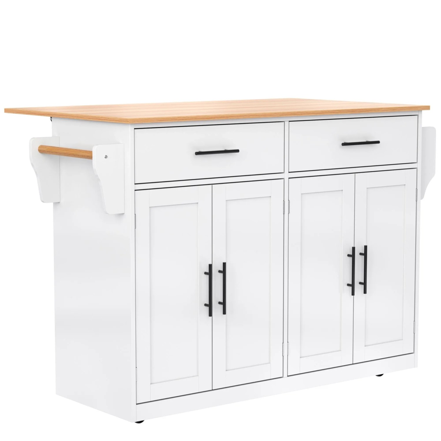 okwish Servierwagen mit Klappbarer Tischplatte Rollen Küche Esszimmer 120x46x91cm Weiß