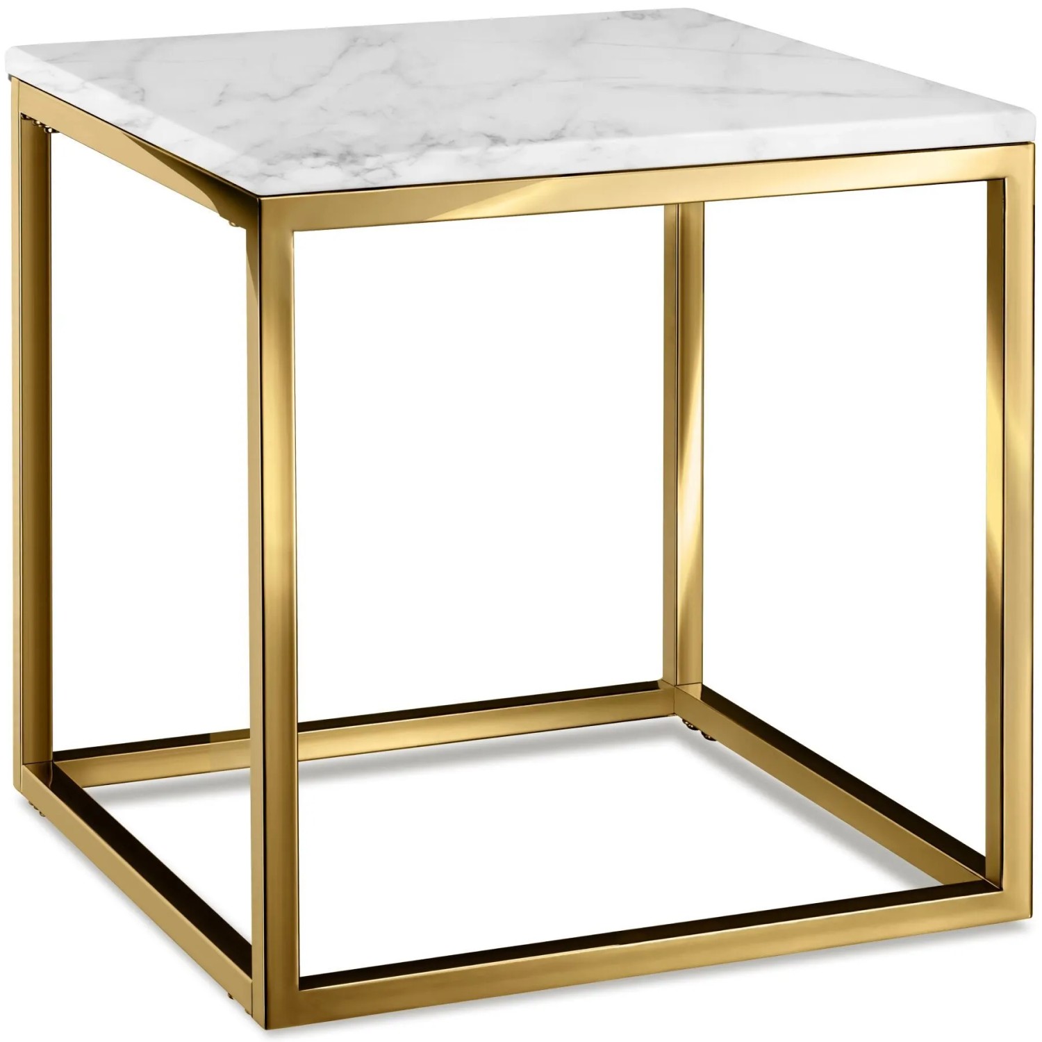 Tectake Beistelltisch Alysia Quadratisch Platte In Marmoroptik  45 x 45 x 47 50 cm Gold Weiß