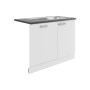 OPTIFIT Oslo214 Spülenschrank-Set in Weiß mit Edelstahlspüle und anthrazitfarbener Arbeitsplatte.