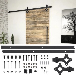 vidaXL Schiebetürbeschlag-Set SKIEN 183 cm, Stahl schwarz, mit Zubehör.