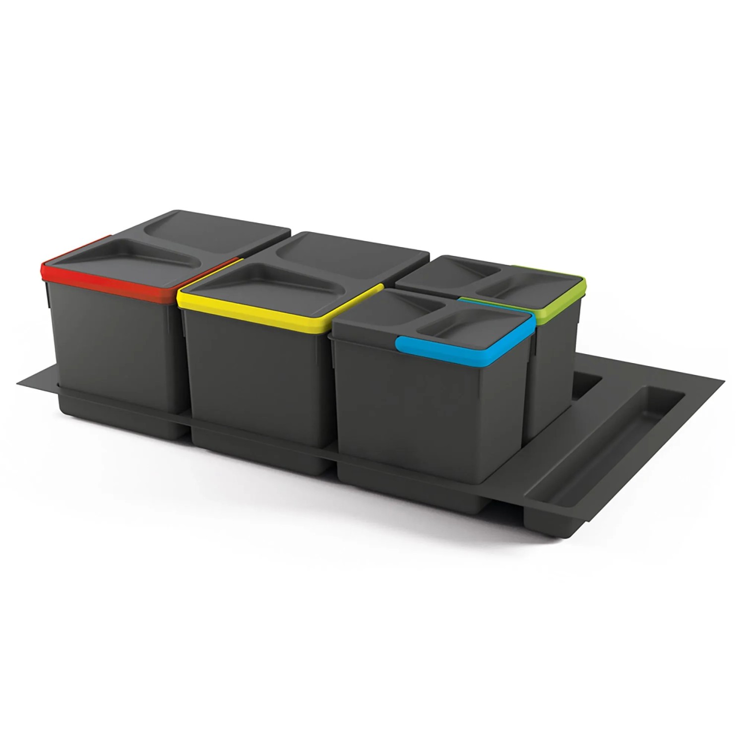 Emuca Lot für Küchen Schubladen Abfallsammler mit Sockel mit Boden Recycle Höhe 216 mm 1x12Liter 2x6Liter Modul 600 mm Kunststoff Anthrazitgrau