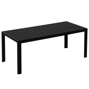 Schwarzer Outsunny Gartentisch aus Aluminium und Polyholz, rechteckig mit Lattenplatte.