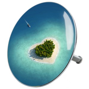 Sanilo Badewannenstöpsel mit Motiv Dream Island: Herzförmige Insel im Meer.