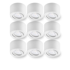 9er Set: Weiße, schwenkbare Oktaplex Lile S LED Aufbaustrahler mit warmweißem Licht.