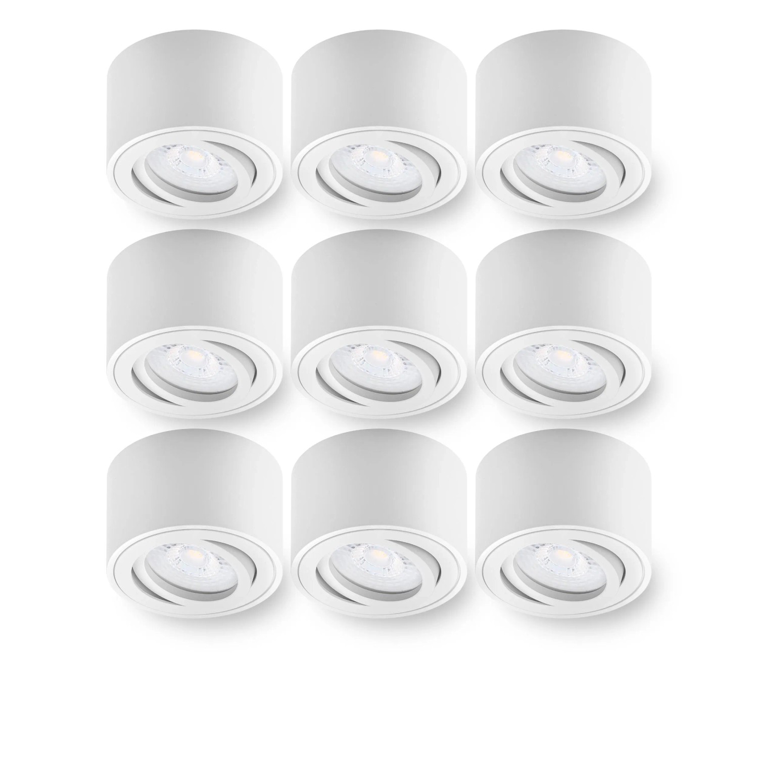 Oktaplex 9er Set Aluminium Aufbaustrahler Lile S Schwenkbar inkl. LED-Module Warmweiß 3000K 230V Weiß