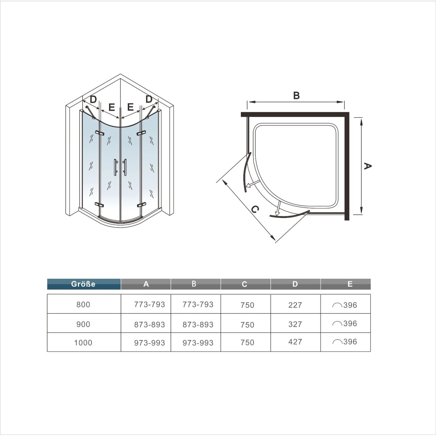 AICA 80x80x195cm Schwarz Runddusche Duschkabine Viertelkreis Duschabtrennung 6mm NANO ESG Sicherheitsglas_11