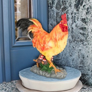 Relaxdays Gartenfigur Hahn Polyresin Braun Rot Gelb Wetterbeständig 34 cm x 30 cm x 11 cm 1,3 kg
