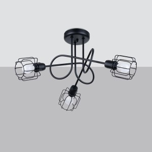 Schwarzer Sollux Lighting Kronleuchter Beluci 3S mit drei Lampen in Käfigoptik.
