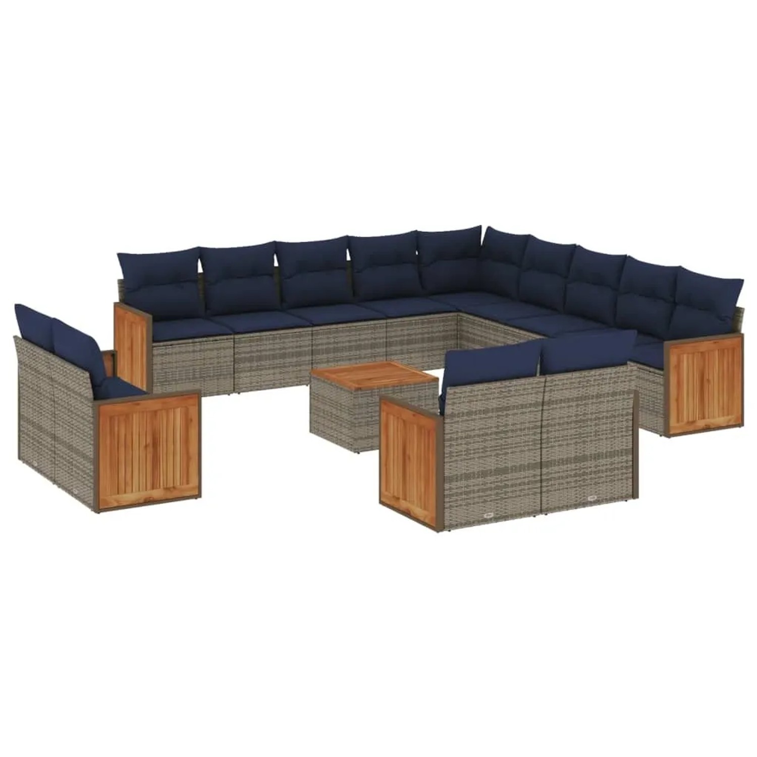 vidaXL 14-Tlg Gartensofa-Set mit Kissen Grau Polyrattan 3228217 günstig online kaufen