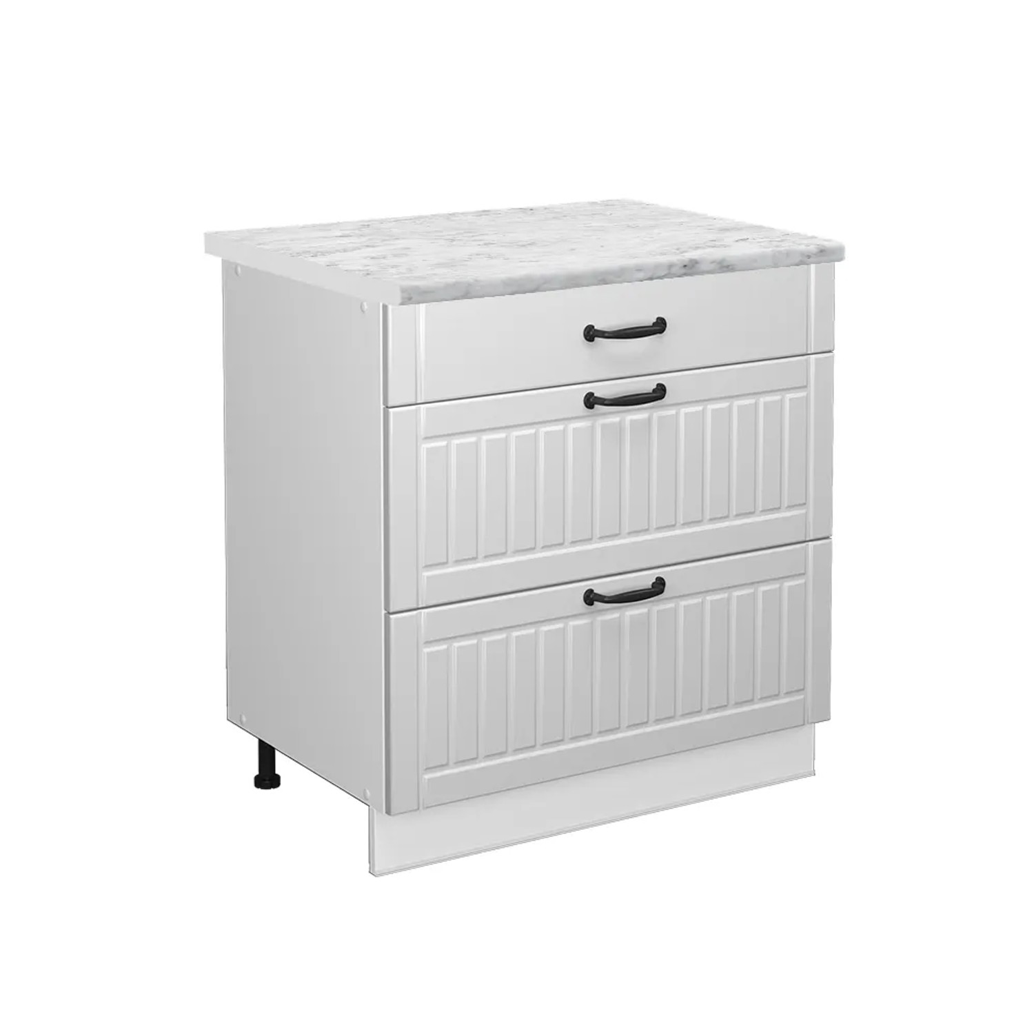 Vicco Küchenunterschrank Fame-Line Weiß Landhaus/Weiß 80 cm mit 3 Schubladen AP Marmor
