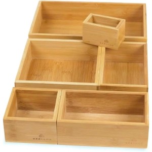 addhome 6er Set Bambus Schubladen Organizer mit verschiedenen Fächern und Anti-Rutsch Pads.