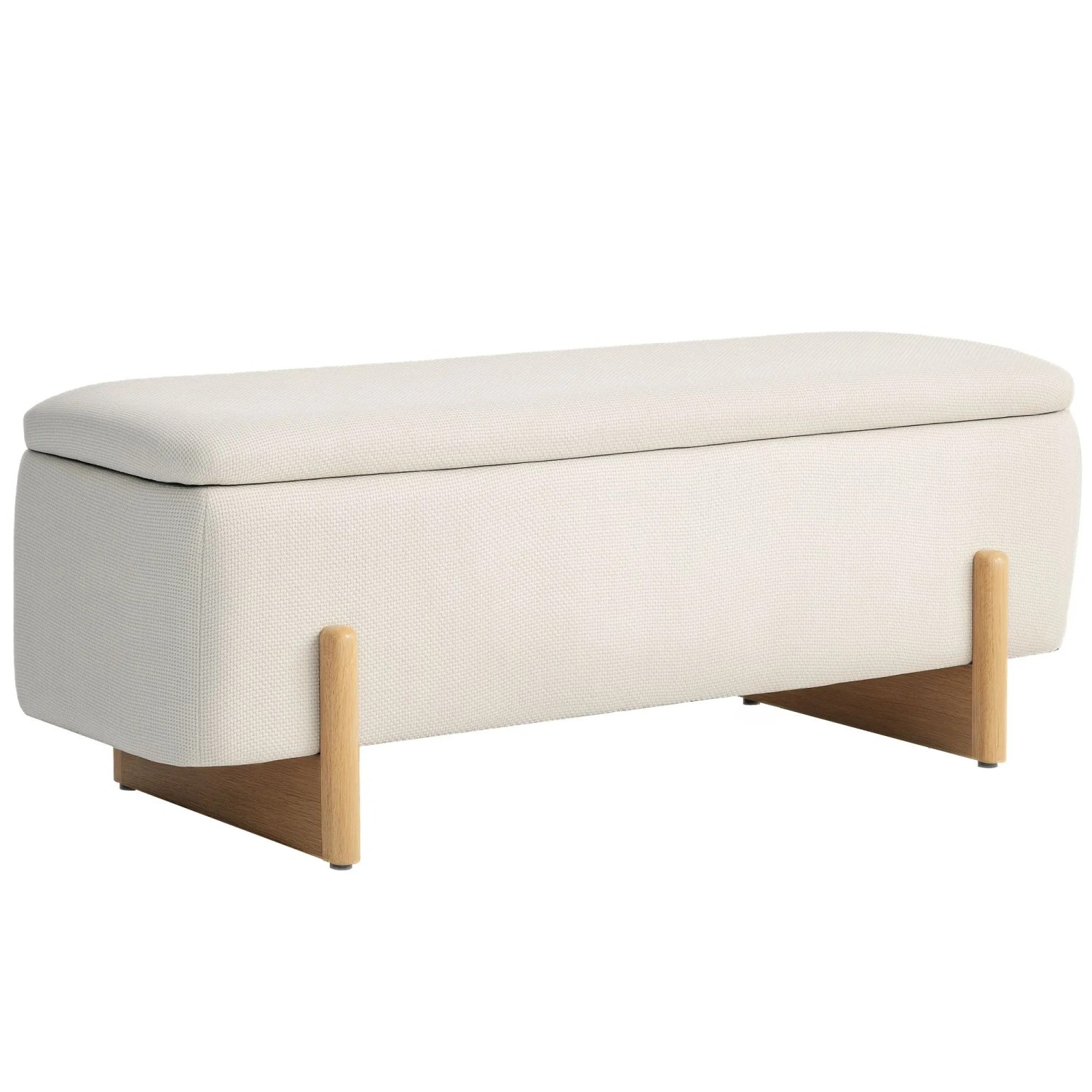 HOMCOM Sitzbank Polsterbank mit Leinenoptik, Sitztruhe Sicherheitsscharniere (Bettbank, 1-St., Polsterbank mit Stauraum), für Wohnzimmer, Schlafzimmer, Flur, 111 x 44 x 44,5 cm, Cremeweiß