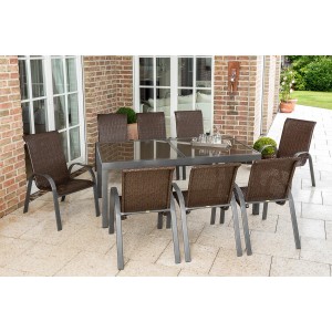 Merxx Varese Gartenmöbel-Set mit 8 Stapelsesseln und ausziehbarem Tisch (180/240x100 cm).