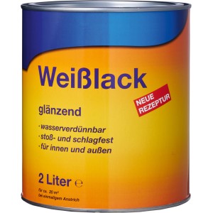 Dose Weißlack glänzend, 2 Liter, für Innen- und Außenbereich.