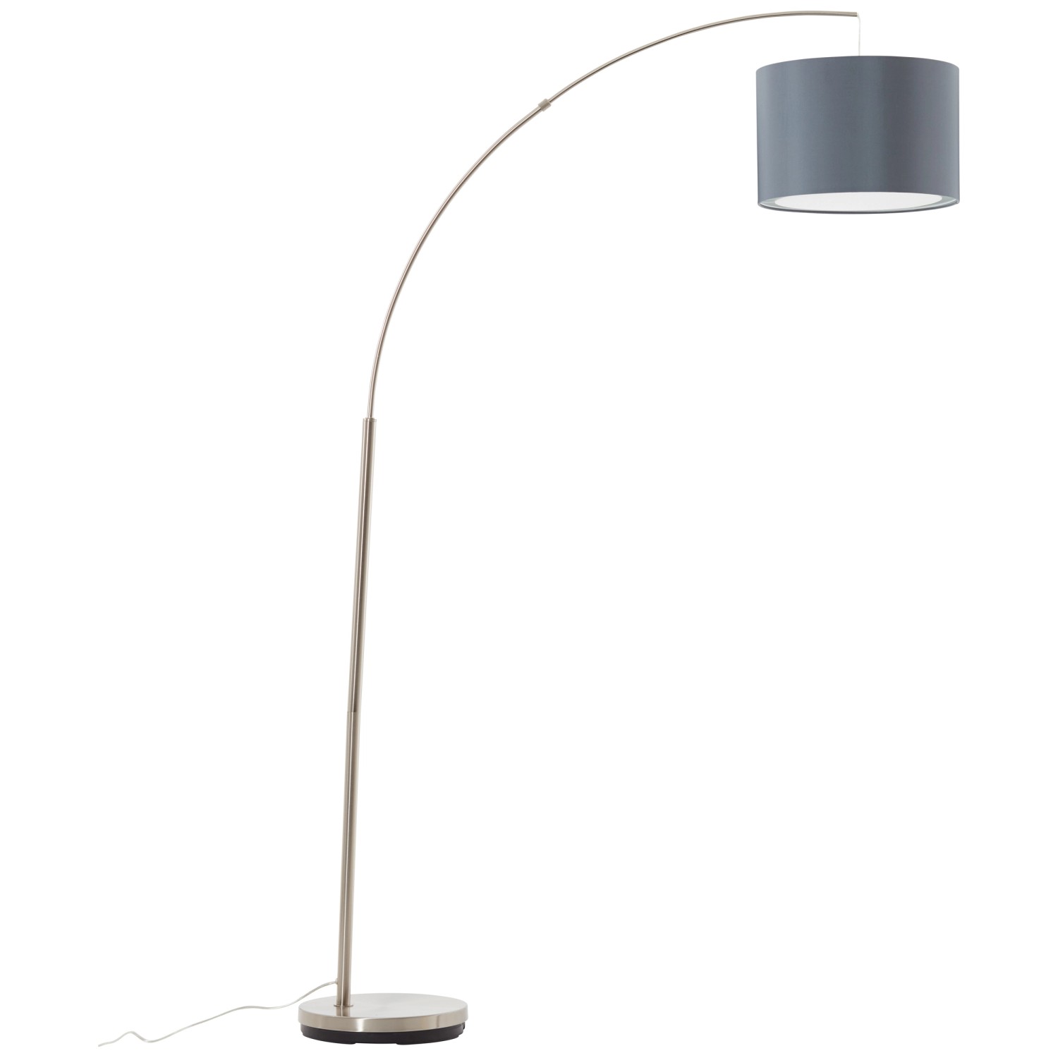 Moderne Bogenlampe: Brilliant Stehleuchte Clarie in Eisen-Grau mit Textilschirm.