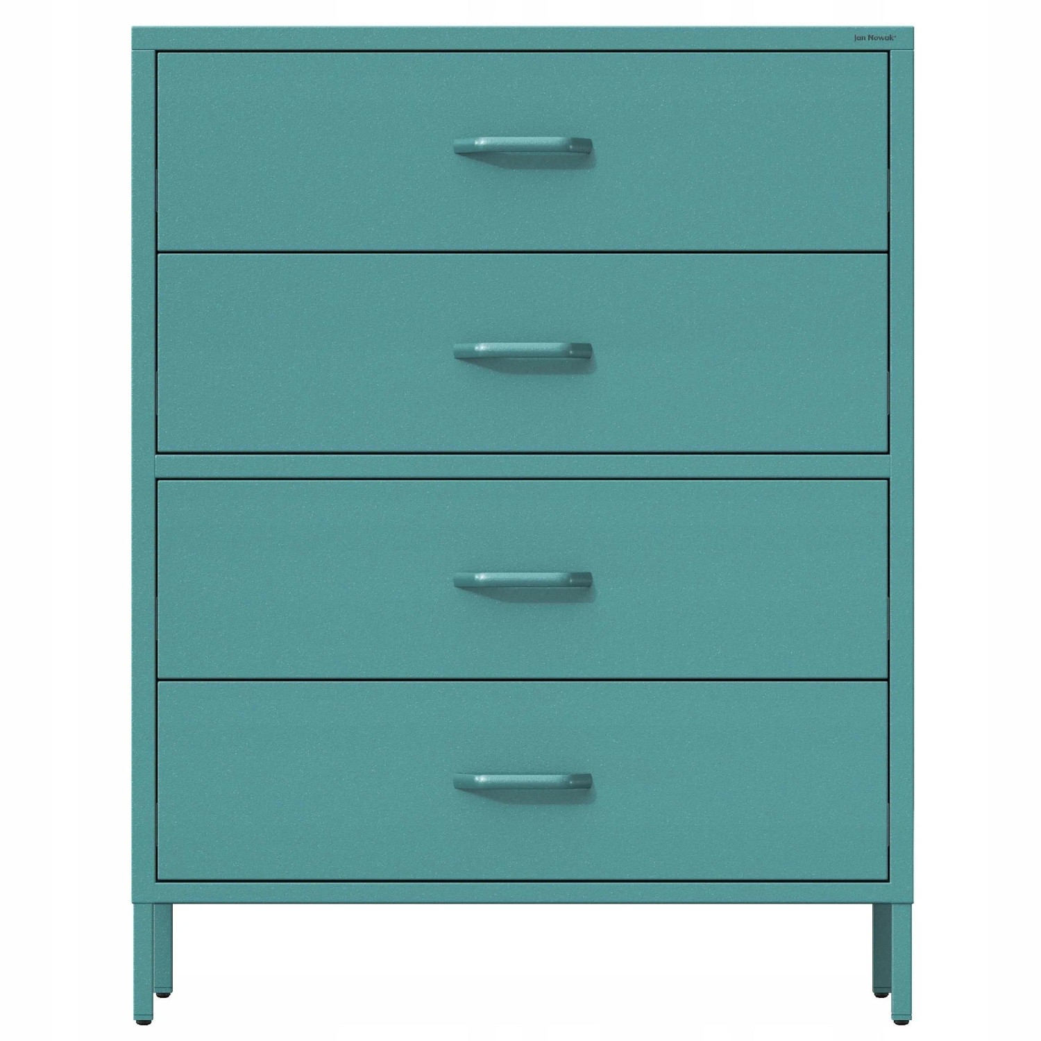 Jan Nowak Schubladenkommode CARLA, meeresgrün, mit 4 Schubladen. Wohnzimmerschrank aus Metall.
