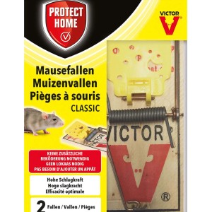 Protect Home Mausefallen Classic, 2er-Pack. Klassische Schlagfallen zur Mäusebekämpfung im Haus.