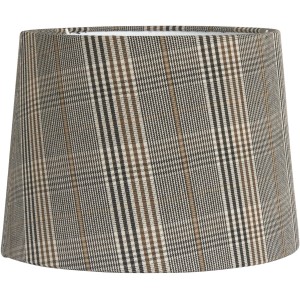 Grau karierter Lampenschirm Sofia aus Textil, 30x21cm, E27 Fassung.