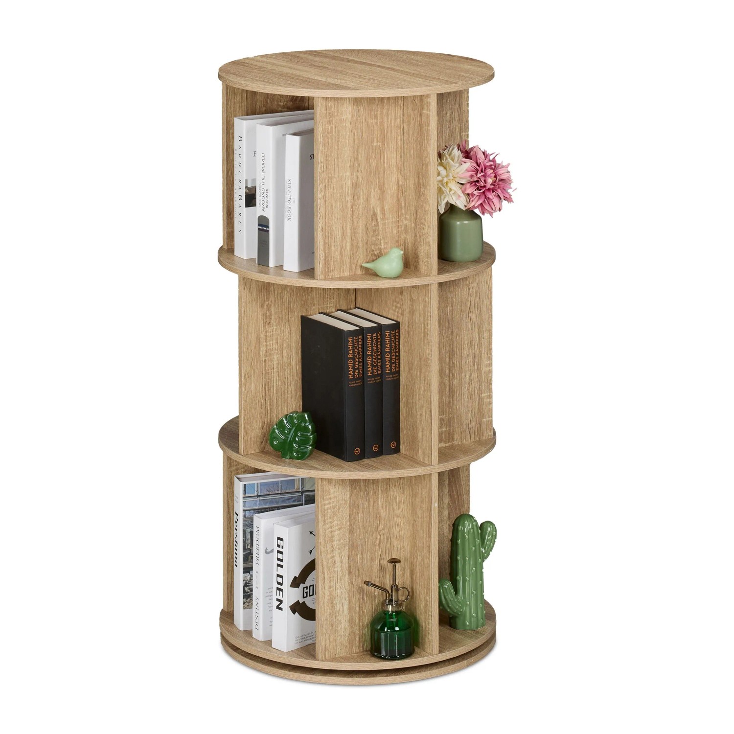 Relaxdays Bücherregal Holzwerkstoff Stahl Natur Drehbar 104 cm x 50 cm 18,2 kg