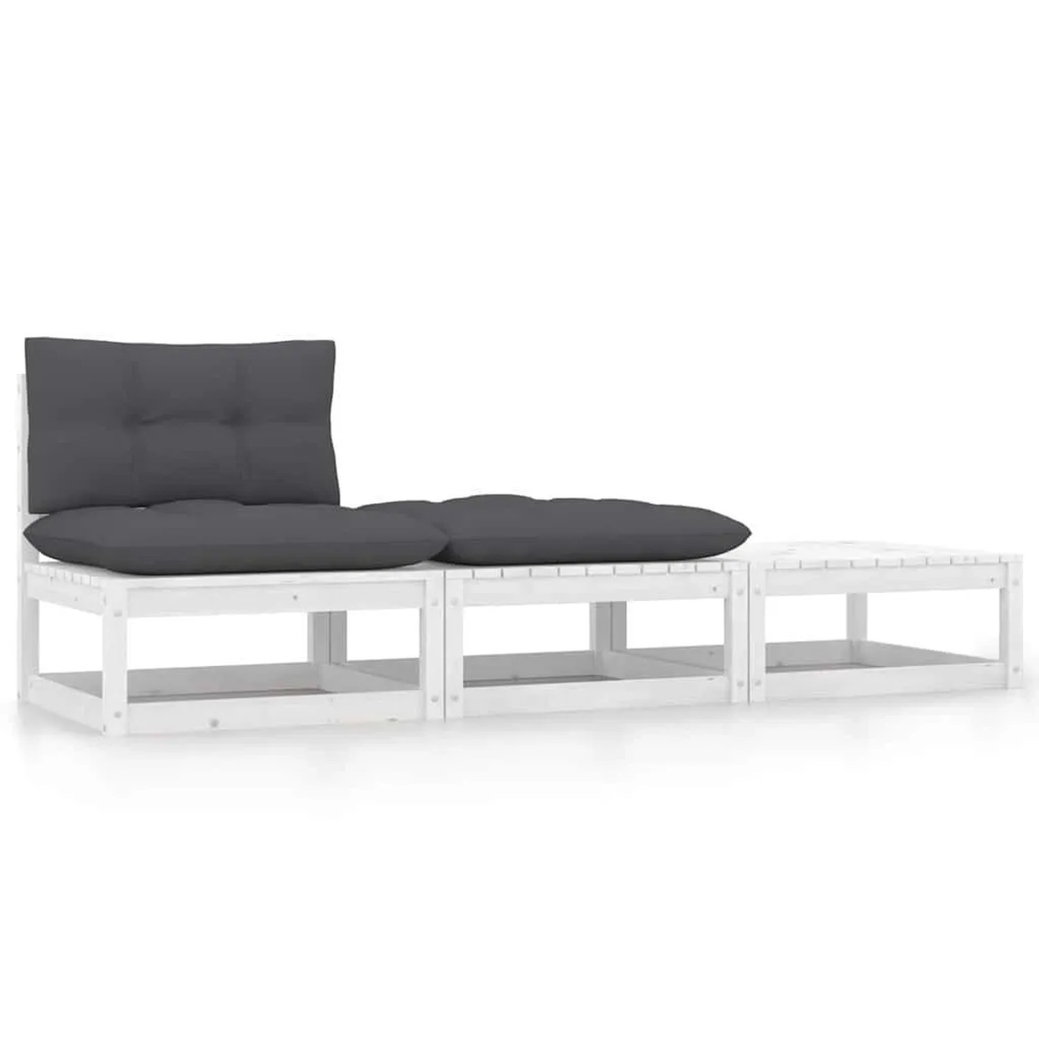 vidaXL 3-Tlg Garten-Lounge-Set mit Kissen Weiß Kiefer Massivholz 805766