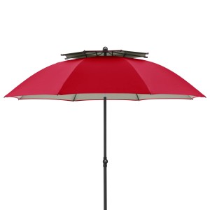 Roter Doppler Strandschirm Windprofi Neo 200 mit Windventil und Fiberglas-Streben.