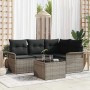Graues 5-tlg. vidaXL Garten-Sofa-Set aus Rattan mit Kissen und Stauraum.