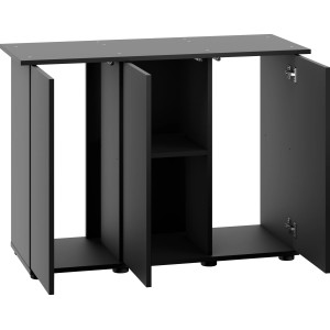 Schwarzer Juwel Aquariumunterschrank SBX Rio 180 mit offenen Türen und Regalfach.