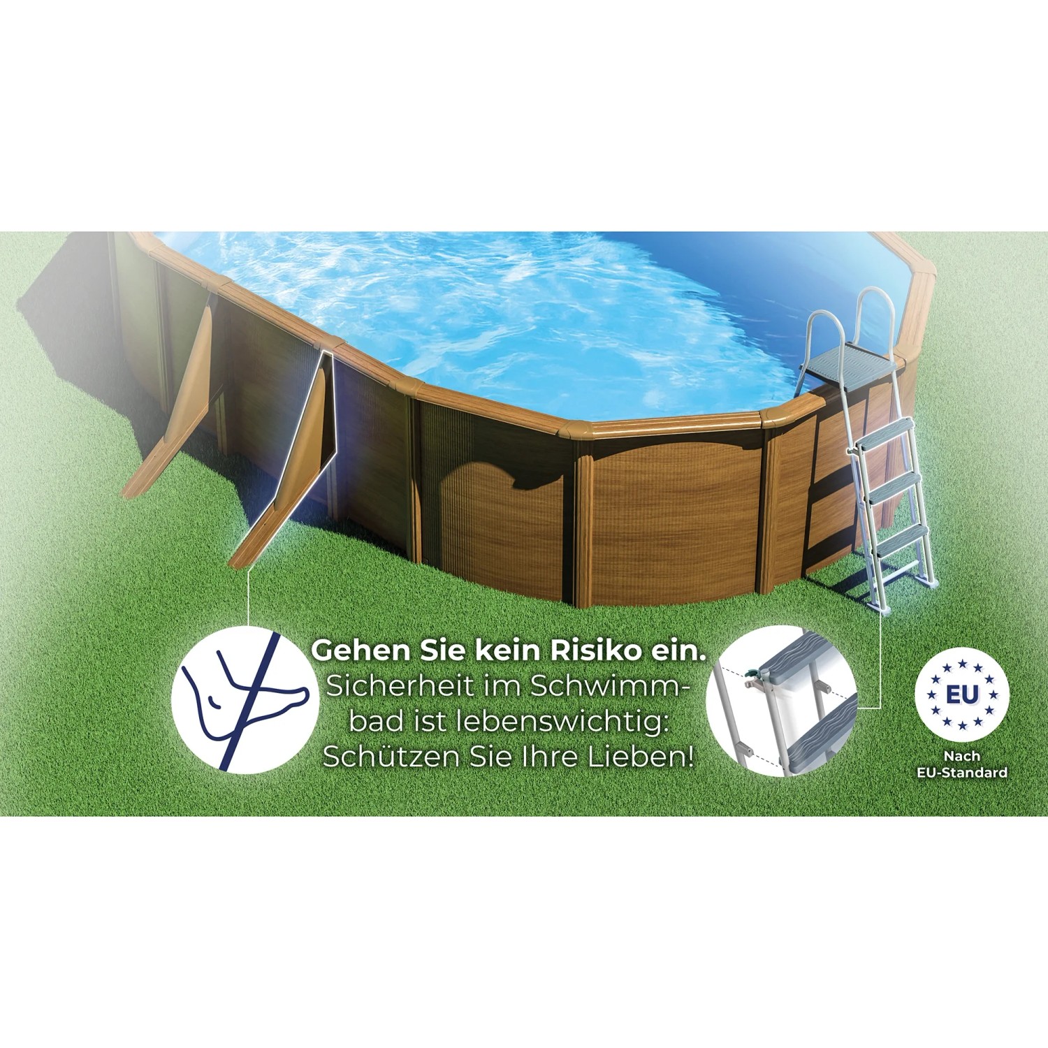 Gre Pool Mauritius Oval mit Holzoptik, 500x300x132 cm, inklusive Leiter und Sandfilteranlage.
