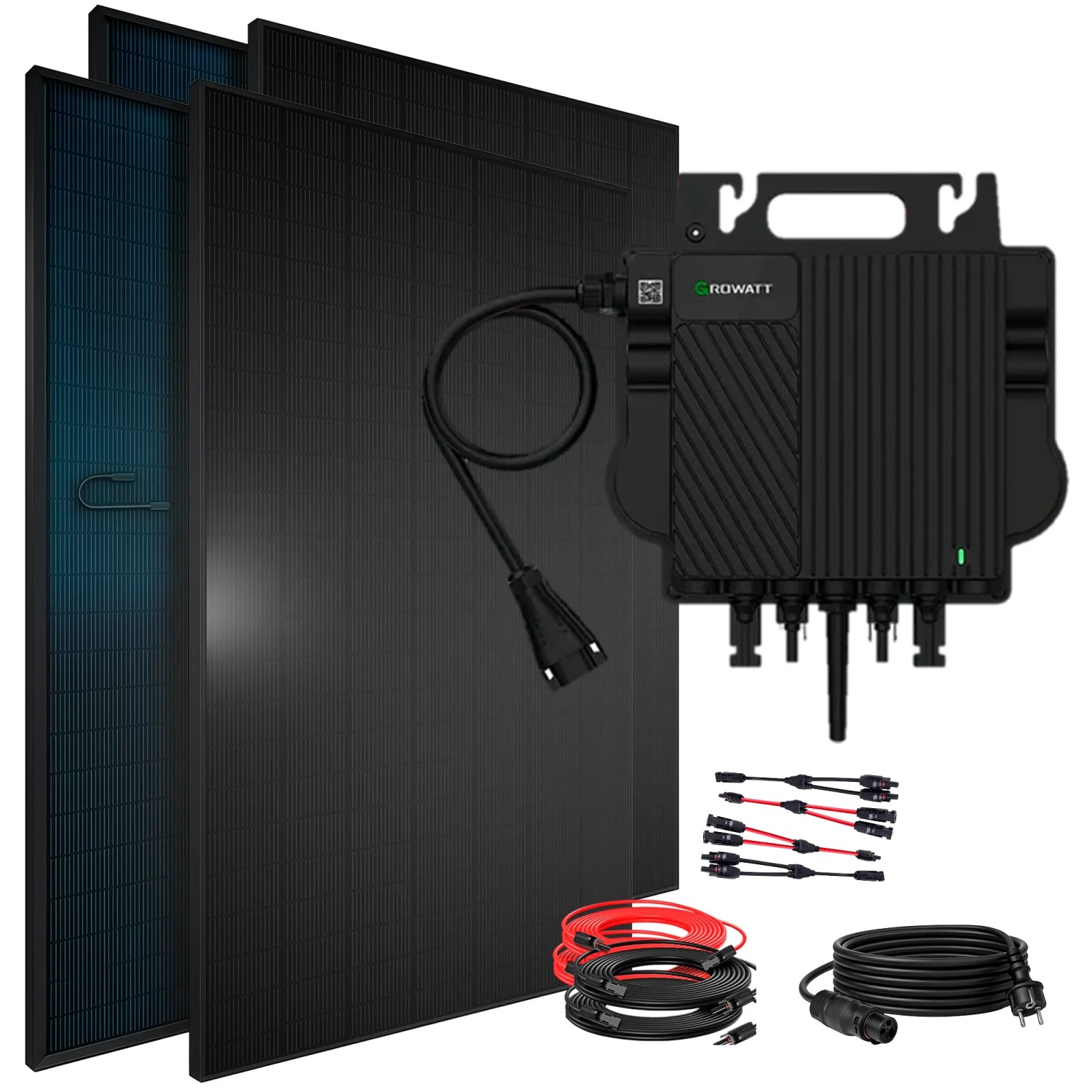 SUNNIVA Balkonkraftwerk 1840 W mit Growatt  800 W Wechselrichter inkl.5m Kabel 4x 460 W Solarmodule Bifazial Fullblack Glas-Glas