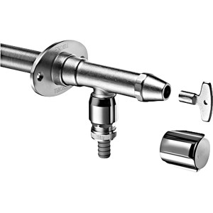 Schell Polaris II frostsichere Außenwandarmatur für Rohbau, mit Schlüssel und Abdeckung.