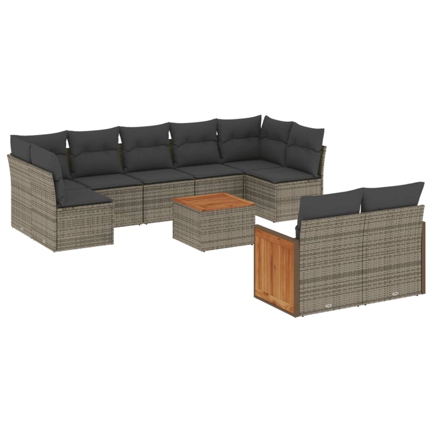 vidaXL 10-Tlg Garten-Sofagarnitur mit Kissen Grau Poly Rattan 3227978 günstig online kaufen