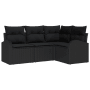 Schwarzes 4-teiliges Garten-Sofa-Set aus Poly Rattan mit Kissen von vidaXL.