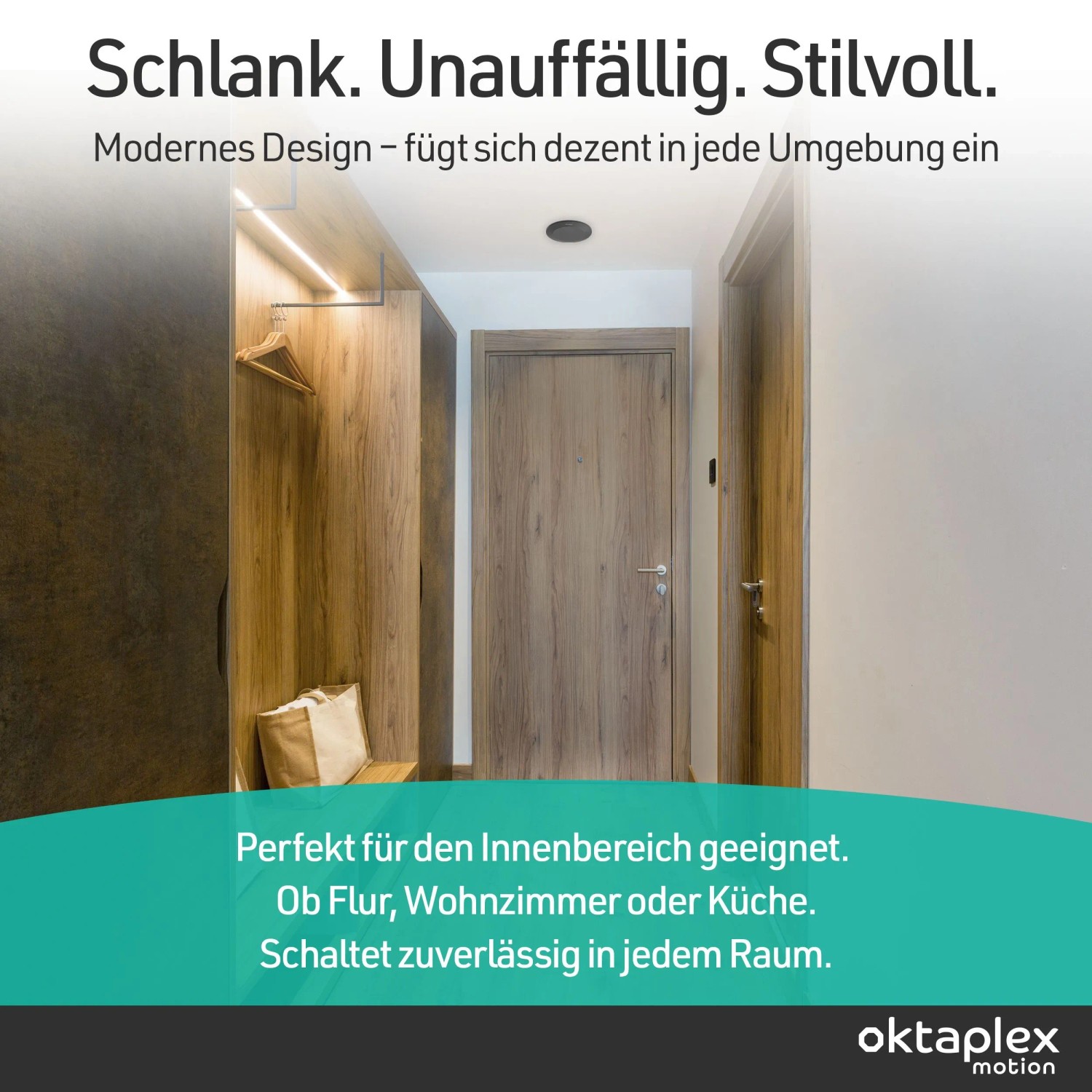 Oktaplex Isa Präsenzmelder, 360 Grad, schwarz, für Deckenmontage. Bewegungsmelder für Lampen & Leuchten.