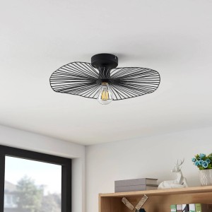 Schwarze Lindby Deckenlampe Ruota im Retro-Stil mit E27-Fassung für Wohnzimmer.