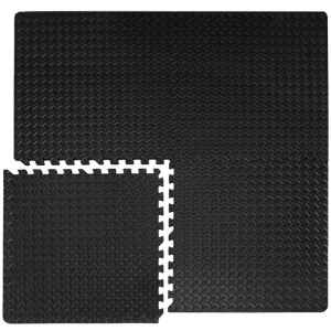 Schwarzes eyepower Bodenschutzmatten 4er Set (63x63x1 cm) mit Rand für Werkstatt und Garage.