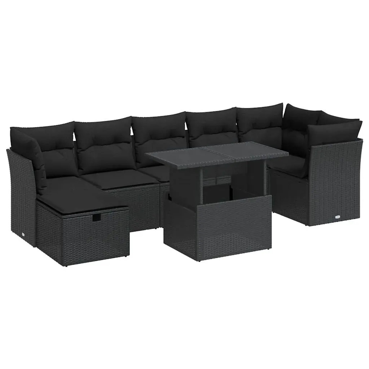 vidaXL 8-Tlg Garten-Sofagarnitur mit Kissen Schwarz Poly Rattan 3327785
