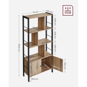 Vasagle Bücherregal mit 4 Ebenen, braun-schwarz, mit offenem und geschlossenem Fach im Industrie-Stil.