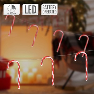 LED Lichterkette mit 7 Zuckerstangen, warmweiß, batteriebetrieben mit Timer, Weihnachtsbeleuchtung.