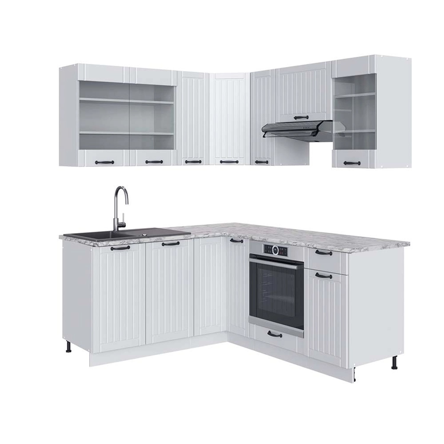 Vicco Fame-Line Eckküche Weiß Landhaus/Weiß 160 x 190 cm AP Marmor günstig online kaufen