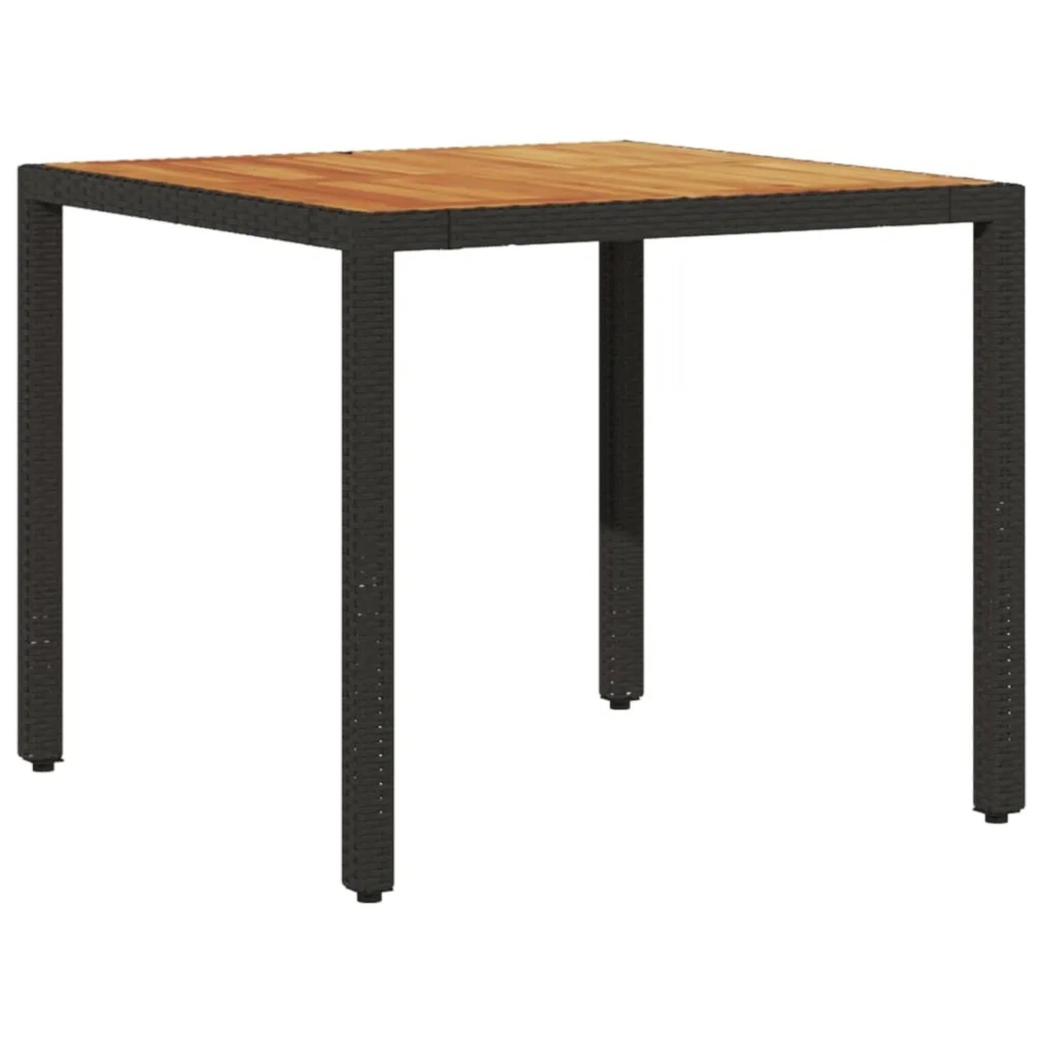 Quadratischer Gartentisch aus Akazie und Polyrattan, Teil der 3-tlg. vidaXL Essgruppe in Schwarz.