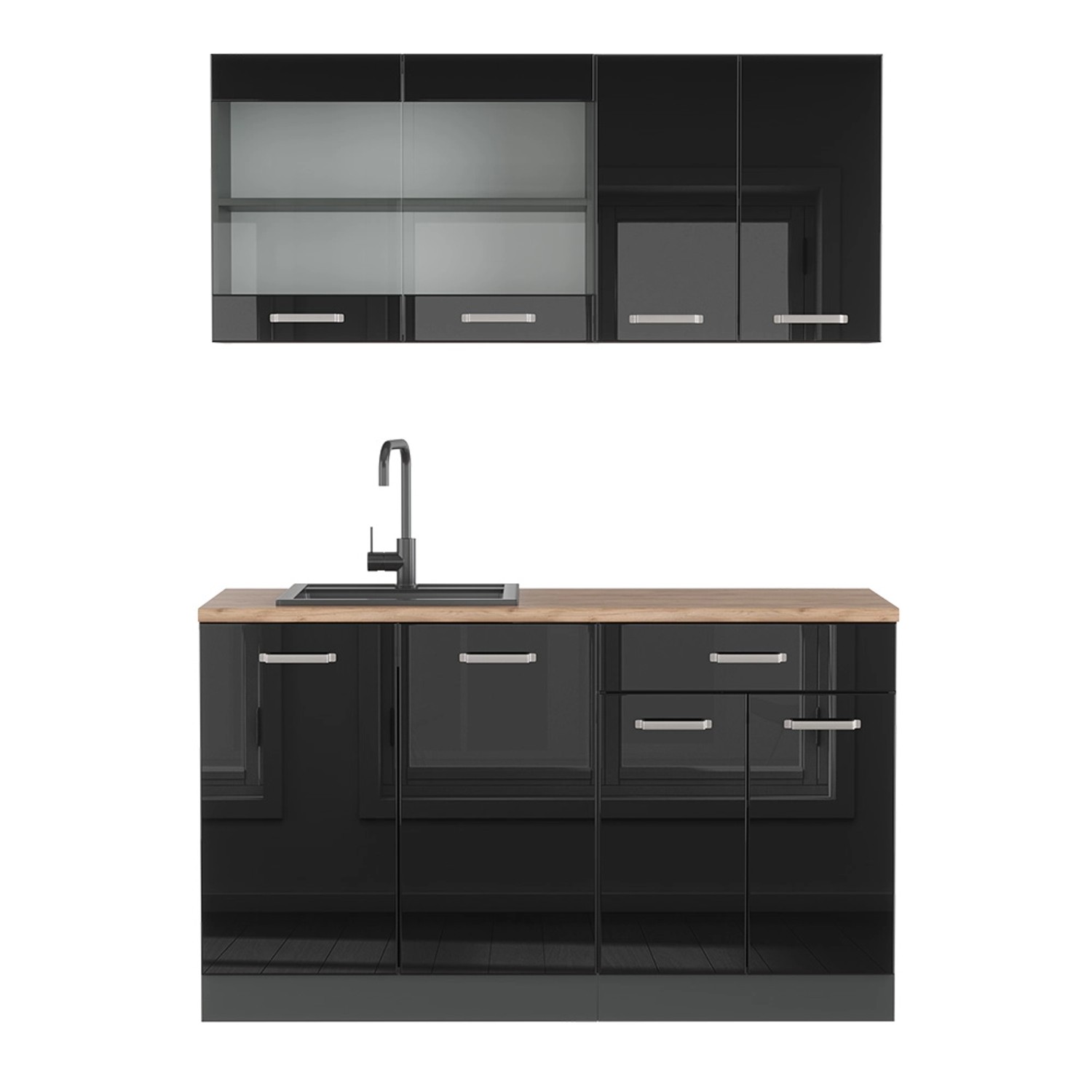 Vicco R-Line Mini-Küche Schwarz Hochglanz/Anthrazit 140 cm ohne Arbeitsplat günstig online kaufen