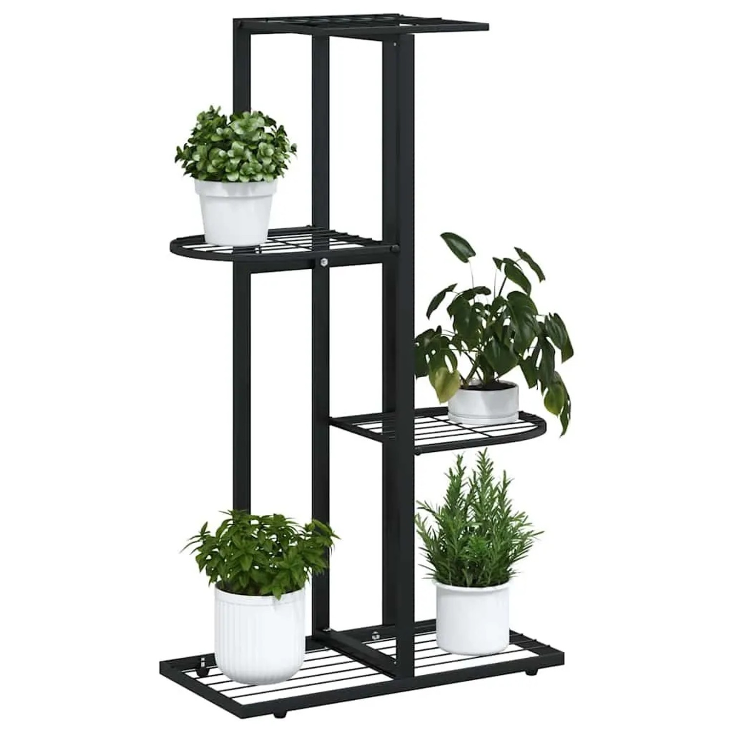 Schwarzer vidaXL Blumenständer mit 4 Etagen, Metall, 43x22x76 cm.