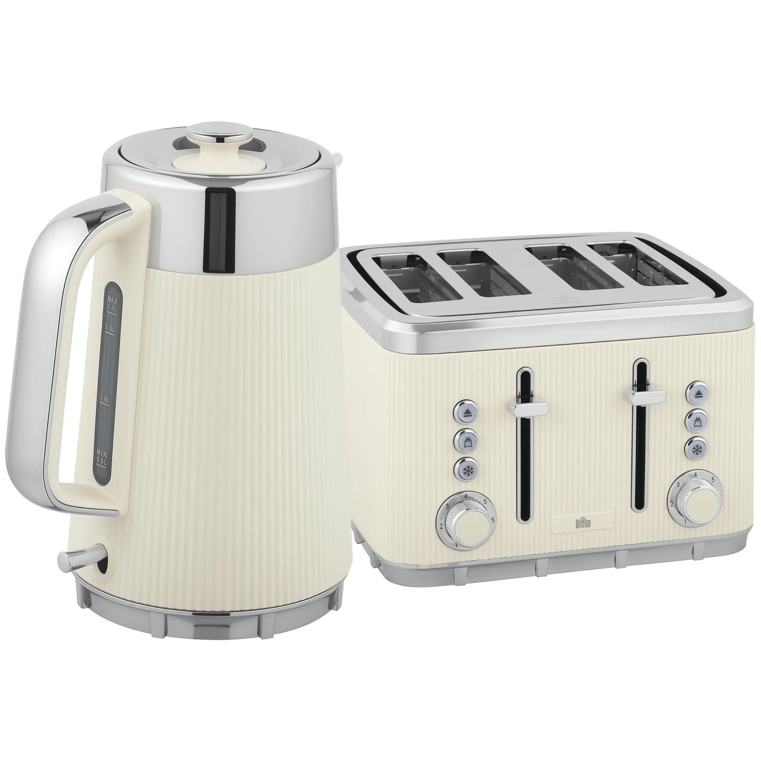 HOMCOM Wasserkocher-Toaster-Set Edelstahl Kunststoff 21,2L x 15,5B x 25,5H cm Cremeweiß