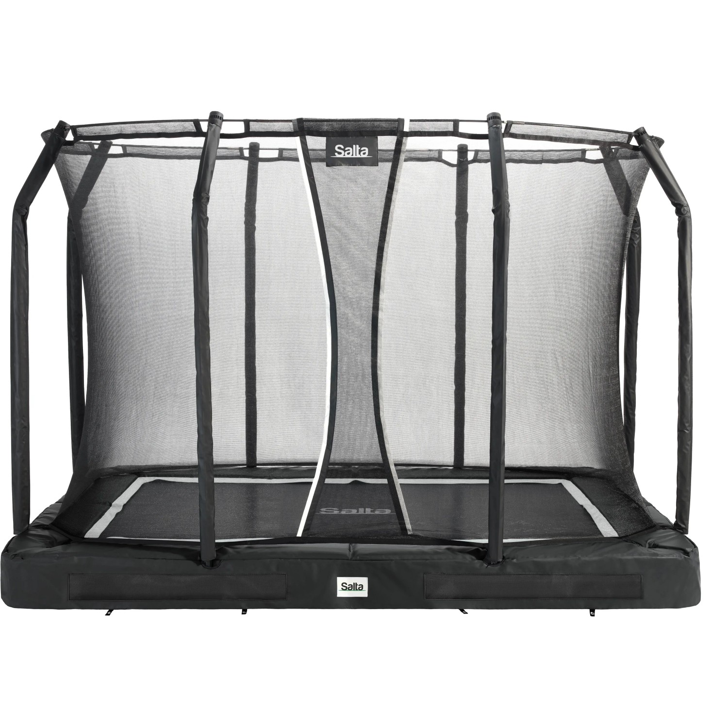 Schwarzes Salta Premium Ground Bodentrampolin, 305x214 cm, mit Sicherheitsnetz.