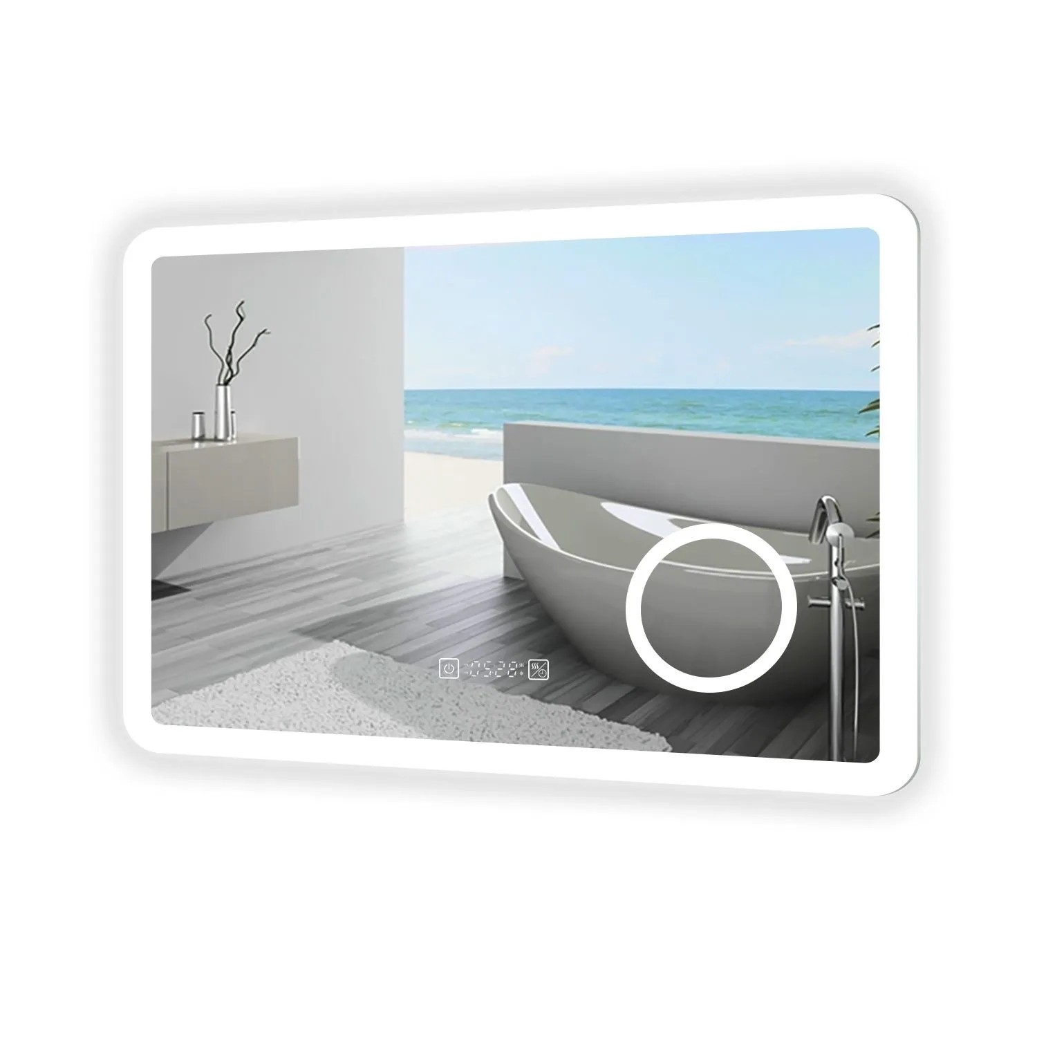 Aica Sanitär Badspiegel mit Steckdose 80x60 cm Spiegel mit Uhr Schminkspiegel Neutral-Warm-Kaltweiß Dimmbar Memory Touch Wandschalter Beschlagfrei