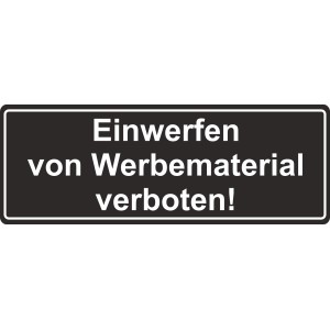 Aufkleber: Einwerfen von Werbematerial verboten, 10,5x4cm, PVC-Folie.