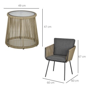 Outsunny Rattan Gartenmöbel-Set, grau: Tisch mit Glasplatte und Stuhl mit Polsterung. Ideal für Terrasse und Garten.