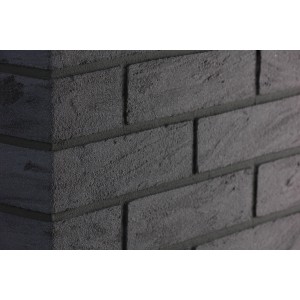 Elabrick Eckverblender Madagaskar Anthrazit, Detailaufnahme der Ecklösung.