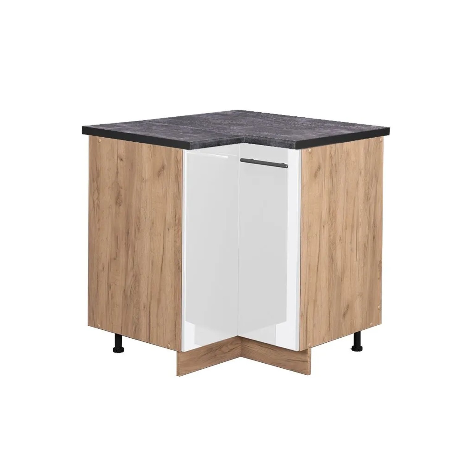 Vicco Eckunterschrank Fame-Line Weiß Hochglanz Goldkraft Eiche 81 cm AP Anthrazit